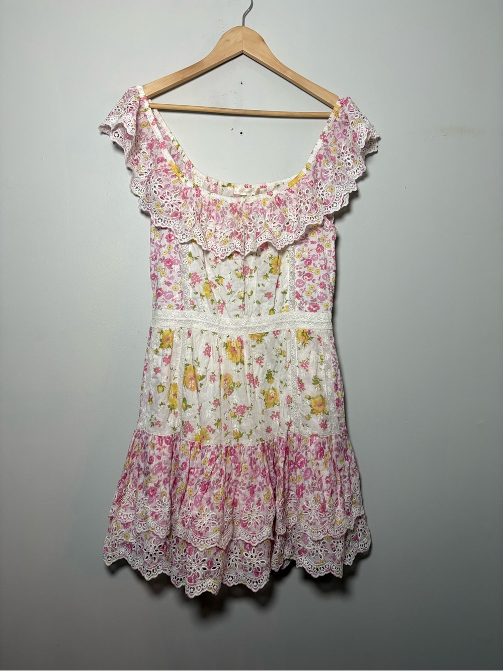 LoveShackFancy Denver Floral Printed Mini Dress Lemonade Stand Pink Size 10